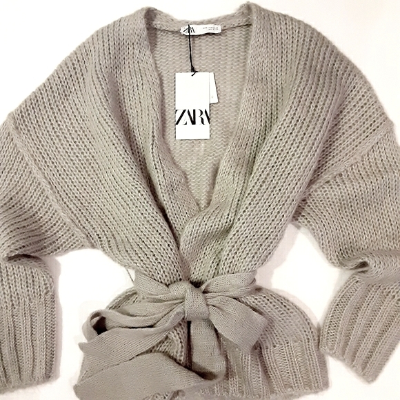 New ZARA Light Gray Mohair Sweater Cardigan - Picture 5 of 6